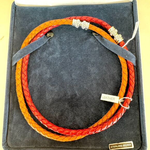 NIB* JUDITH RIPKA Sterling Braided Leather Necklace Set in Brown and Burgundy - Picture 2 of 7